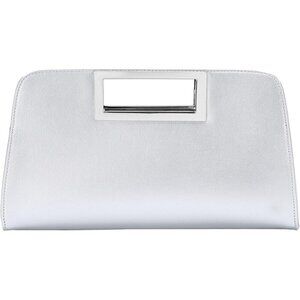 🆕Women Silver  Leather Cut-Out Handle Evening Handbag Crossbody Party Bag